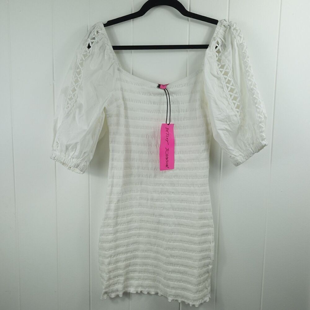 Betsey Johnson Womens Bodycon Dress Puff Sleeves Medium - Picture 3 of 12